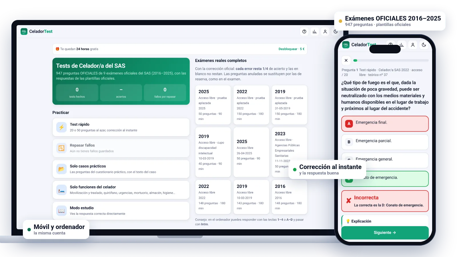 CeladorTest en un portátil y en un móvil