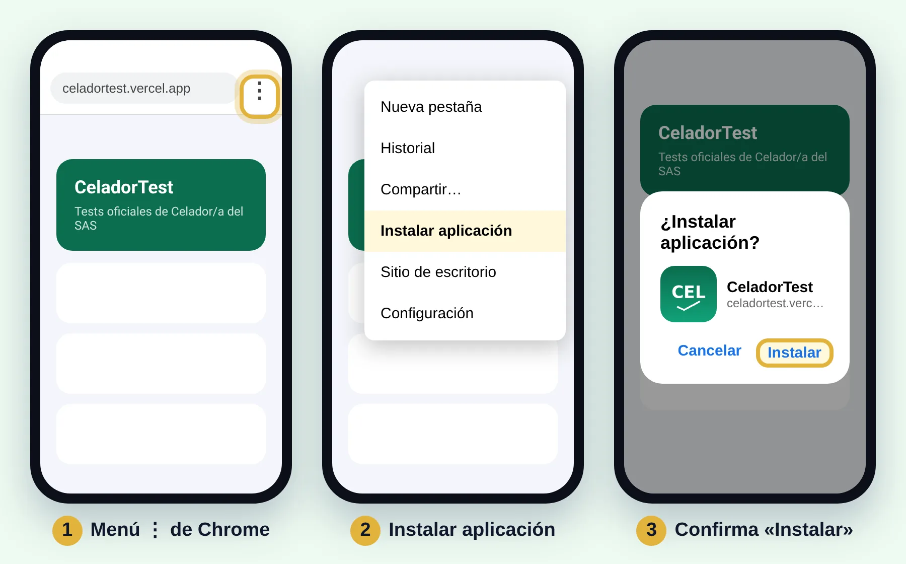 Chrome, menú, Instalar aplicación