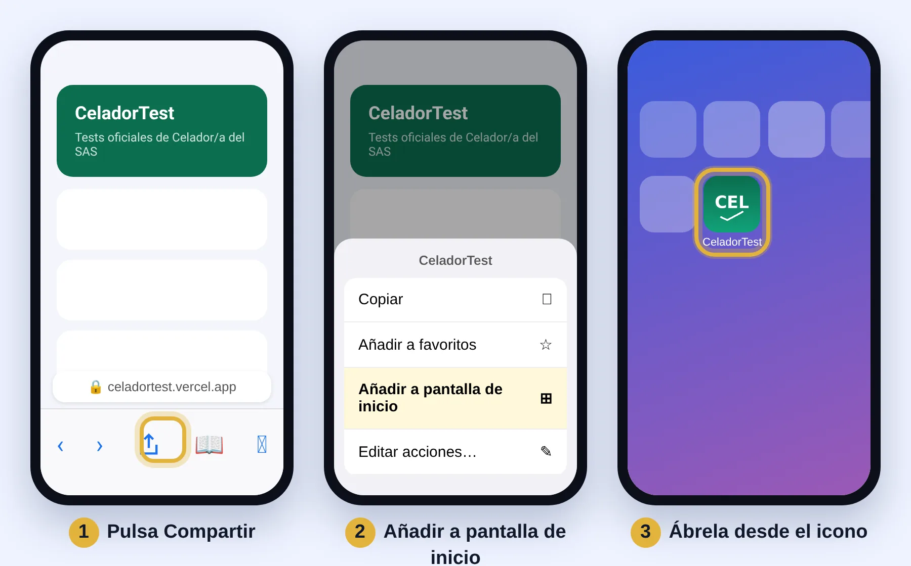 Safari, botón Compartir, Añadir a pantalla de inicio